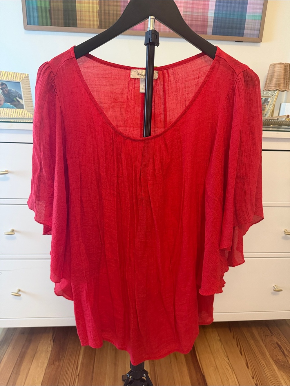 Dress Barn Red Flutter Sleeve Scoop Neck Blouse